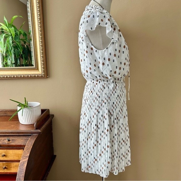 Anthropologie Current Air Cap Sleeve Pleated Mini Dress White Dot Size S New - Picture 5 of 7